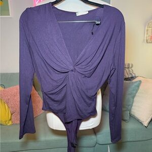 Purple Long Sleeve Twist Front Top